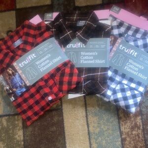 Tru fit Women's Cotton Flannel Shirt - Red, Brown, and Blue